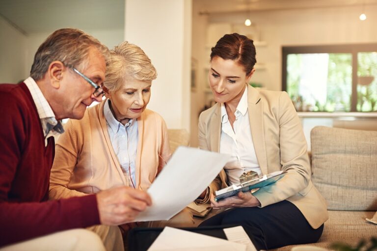 Senior,Couple,,Financial,Advisor,And,Documents,For,Budget,,Expense,Or