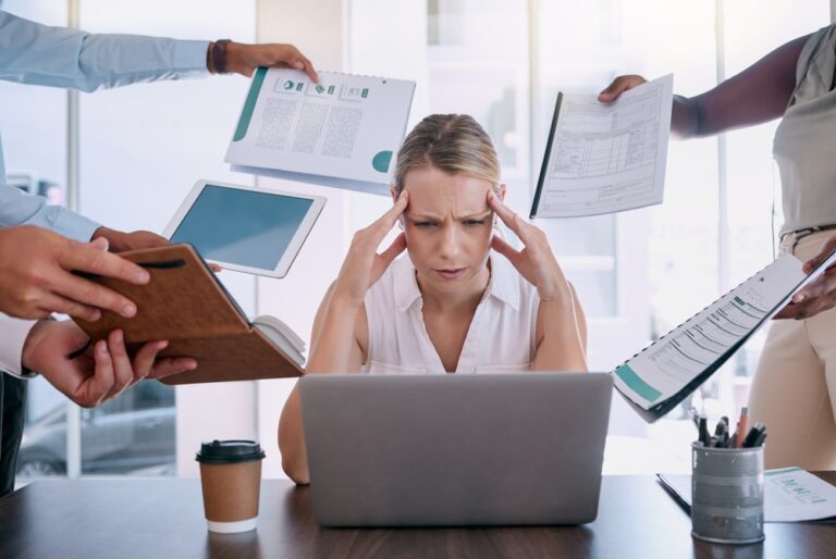 Work,Stress,,Headache,And,Burnout,Mindset,Of,A,Business,Woman