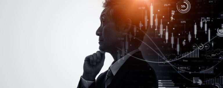 Thinking,Middle,Aged,Man,Silhouette,And,Asset,Management,Concept.
