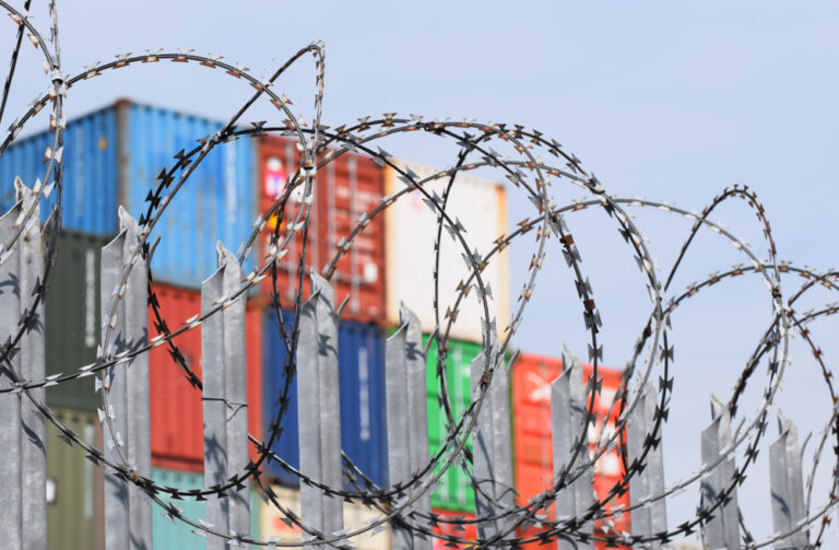 Southampton,,Hampshire.,Apr,22,2019.,Freight,Shipping,Containers,Behind,A