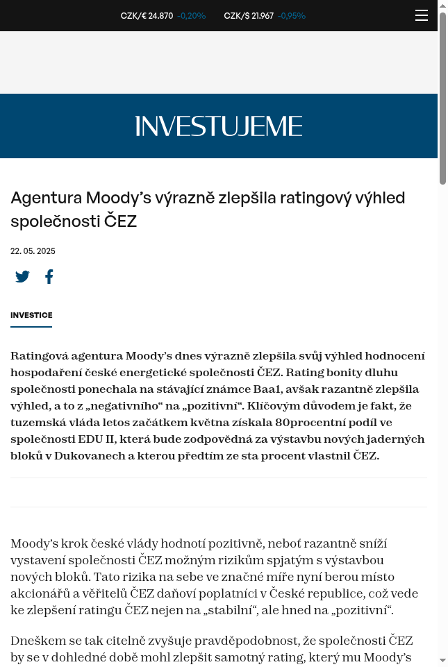 agentura-moody-s-vyrazne-zlepsila-ratingovy-vyhled-spolecnosti-cez