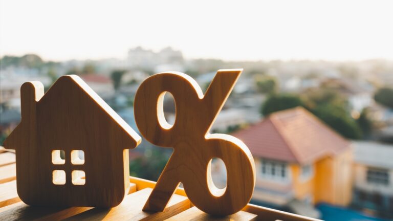 Silhouette,Of,Percentage,And,House,Sign,Symbol,Icon,Wooden,On