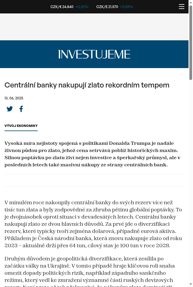 centralni-banky-nakupuji-zlato-rekordnim-tempem