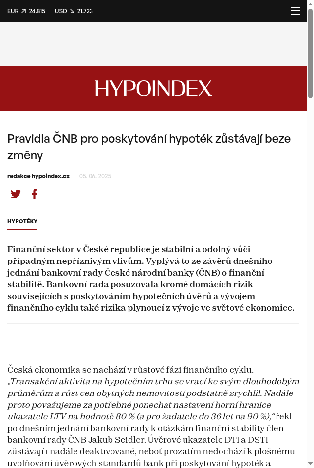pravidla-cnb-pro-poskytovani-hypotek-zustavaji-beze-zmeny-1