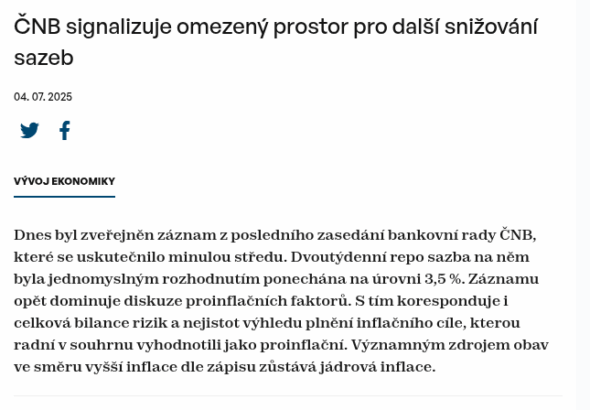 cnb-signalizuje-omezeny-prostor-pro-dalsi-snizovani-sazeb