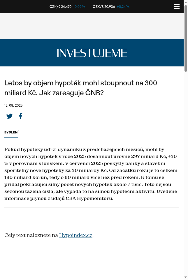 letos-by-objem-hypotek-mohl-stoupnout-na-300-miliard-kc-jak-zareaguje-cnb