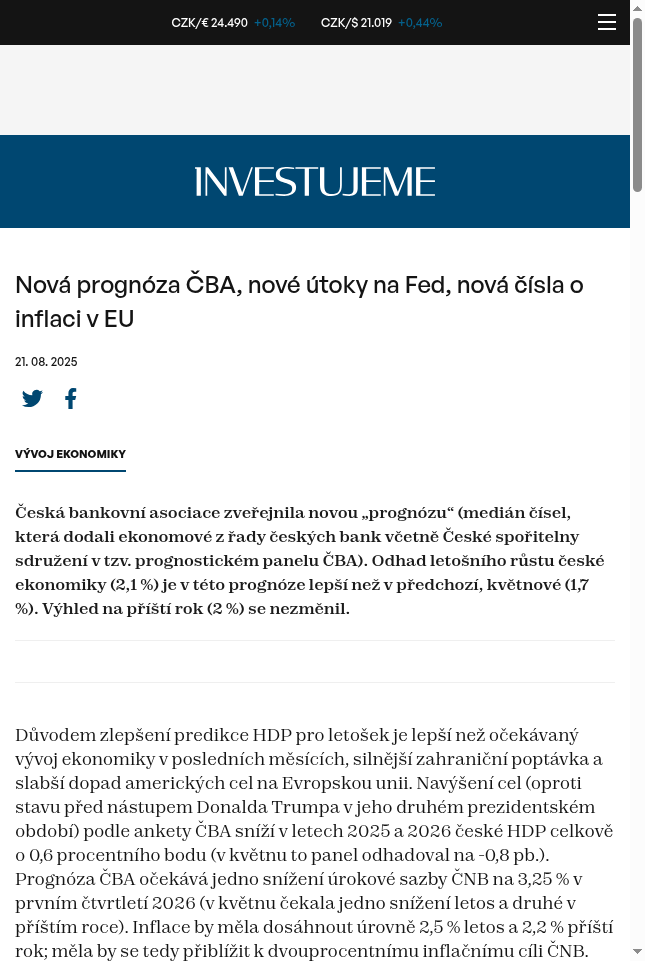 nova-prognoza-cba-nove-utoky-na-fed-nova-cisla-o-inflaci-v-eu