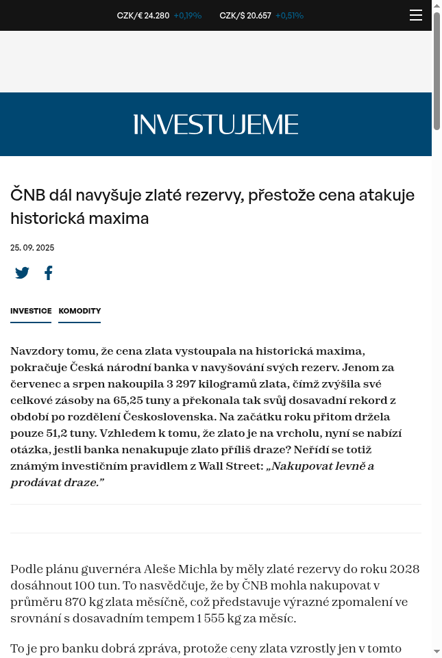 cnb-dal-navysuje-zlate-rezervy-prestoze-cena-atakuje-historicka-maxima