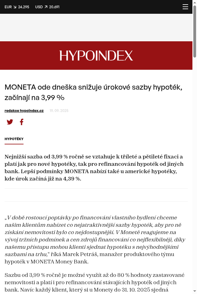 moneta-ode-dneska-snizuje-urokove-sazby-hypotek-zacinaji-na-3-99