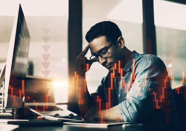 Man,,Technology,And,Stress,With,Overlay,In,Office,For,Finance,