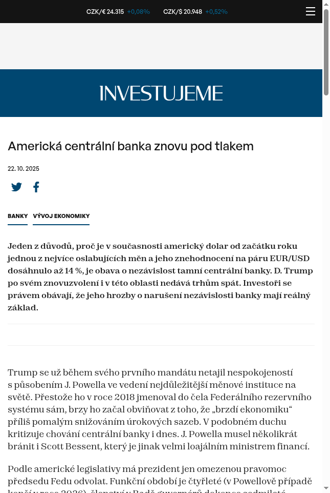 americka-centralni-banka-znovu-pod-tlakem