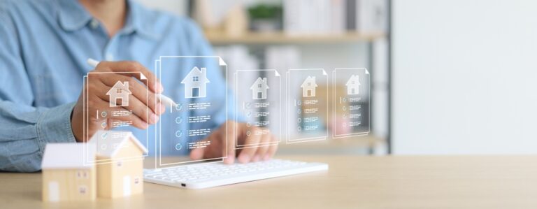 Businessman,Using,Digital,Tablet,With,Virtual,Property,Documents,And,Checklist