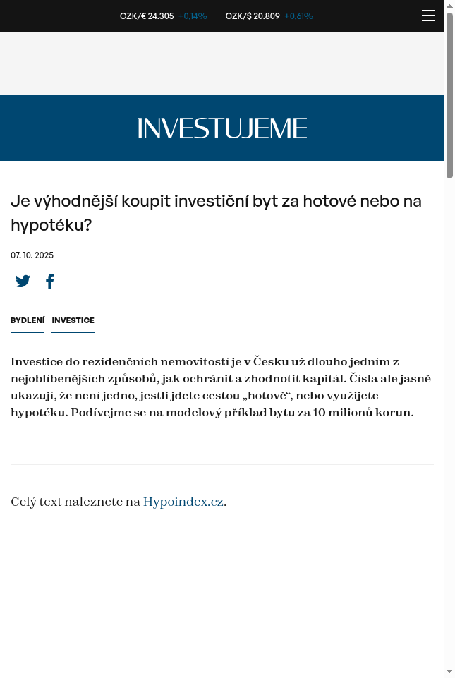 je-vyhodnejsi-koupit-investicni-byt-za-hotove-nebo-na-hypoteku