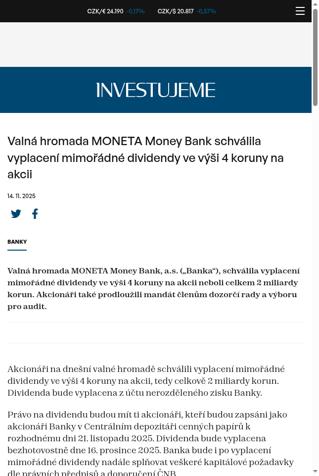 valna-hromada-moneta-money-bank-schvalila-vyplaceni-mimoradne-dividendy-ve-vysi-4-koruny-na-akcii