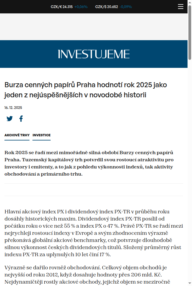 burza-cennych-papiru-praha-hodnoti-rok-2025-jako-jeden-z-nejuspesnejsich-v-novodobe-historii