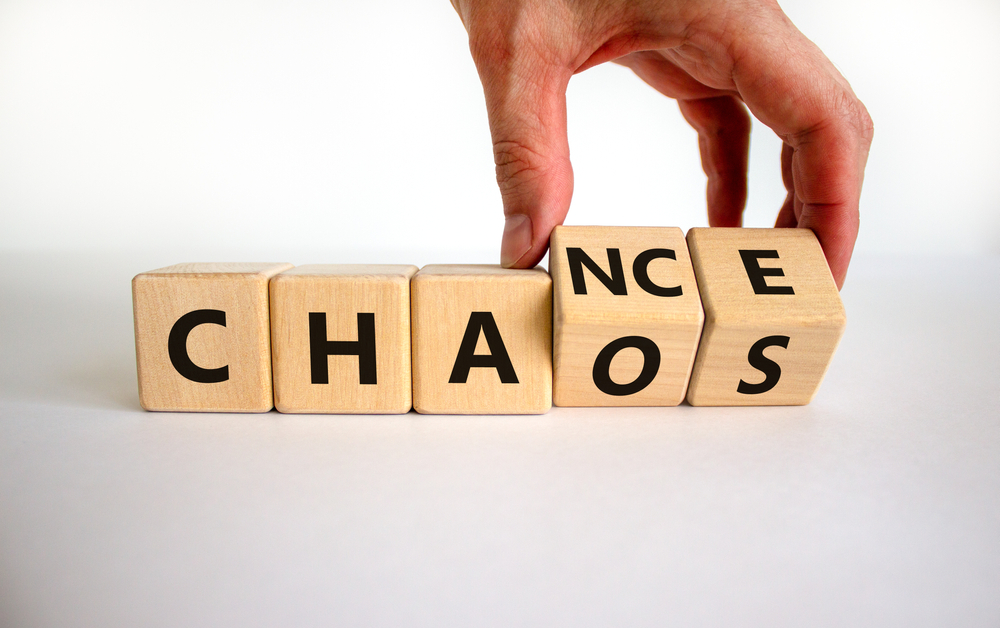 Chance,Or,Chaos,Symbol.,Businessman,Turns,Wooden,Cubes,And,Changes