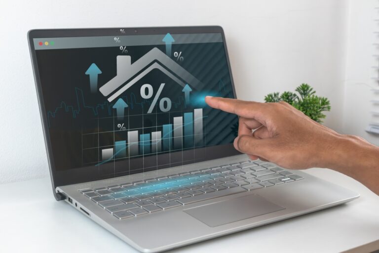 A,Man,Analyzing,Real,Estate,Market,Growth.,House,Price,Rising