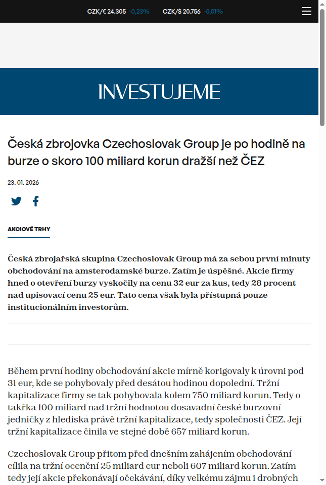 ceska-zbrojovka-czechoslovak-group-je-po-hodine-na-burze-o-skoro-100-miliard-korun-drazsi-nez-cez