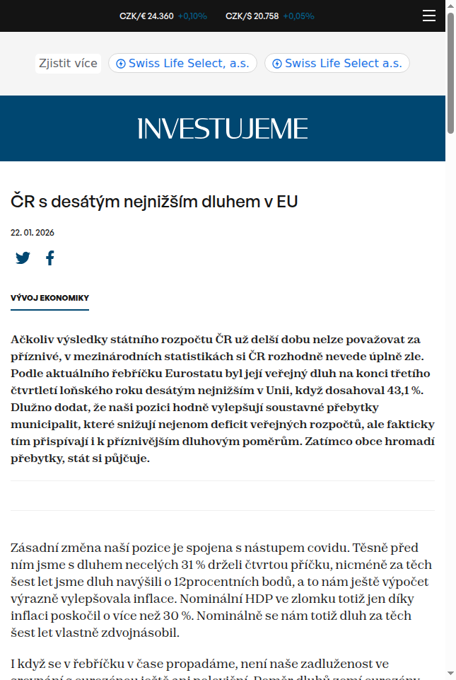 cr-s-desatym-nejnizsim-dluhem-v-eu