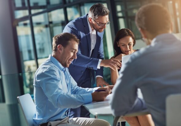 Proposal,,Laptop,And,Project,Management,Director,With,Report,,Collaboration,And