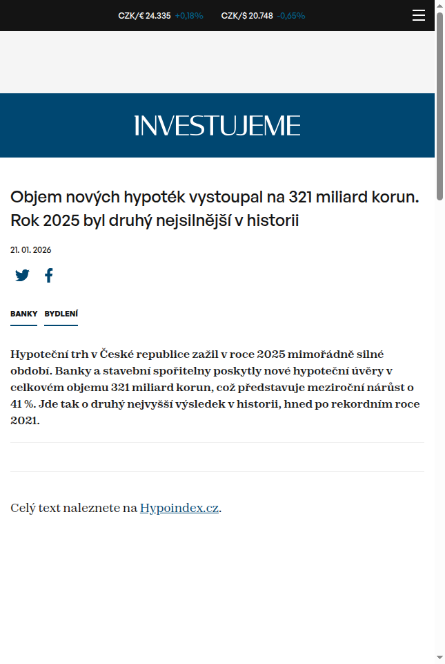 objem-novych-hypotek-vystoupal-na-321-miliard-korun-rok-2025-byl-druhy-nejsilnejsi-v-historii