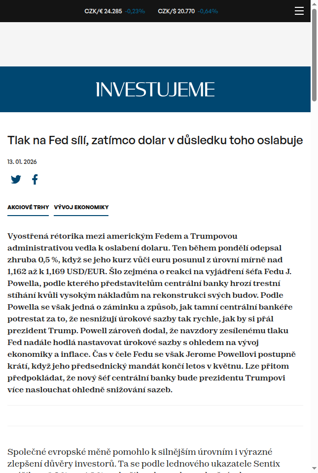 tlak-na-fed-sili-zatimco-dolar-v-dusledku-toho-oslabuje