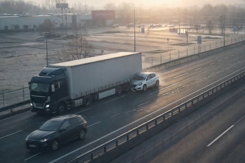 video-ridic-osobniho-vozu-na-dalnici-narazil-do-stojiciho-kamionu