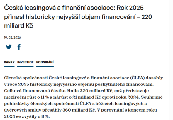 ceska-leasingova-a-financni-asociace-rok-2025-prinesl-historicky-nejvyssi-objem-financovani-220-miliard-kc