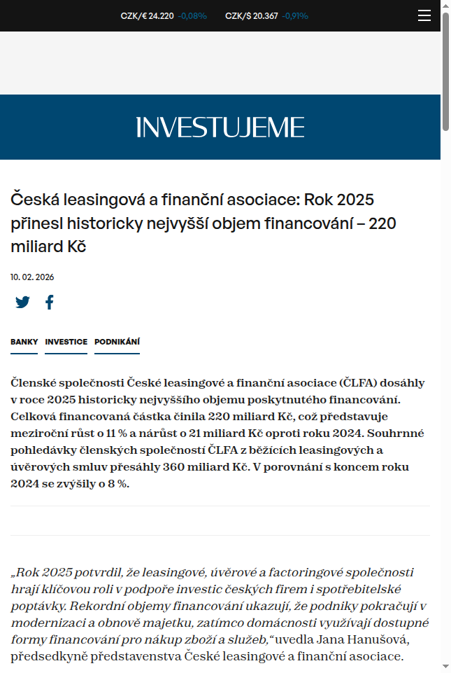ceska-leasingova-a-financni-asociace-rok-2025-prinesl-historicky-nejvyssi-objem-financovani-220-miliard-kc
