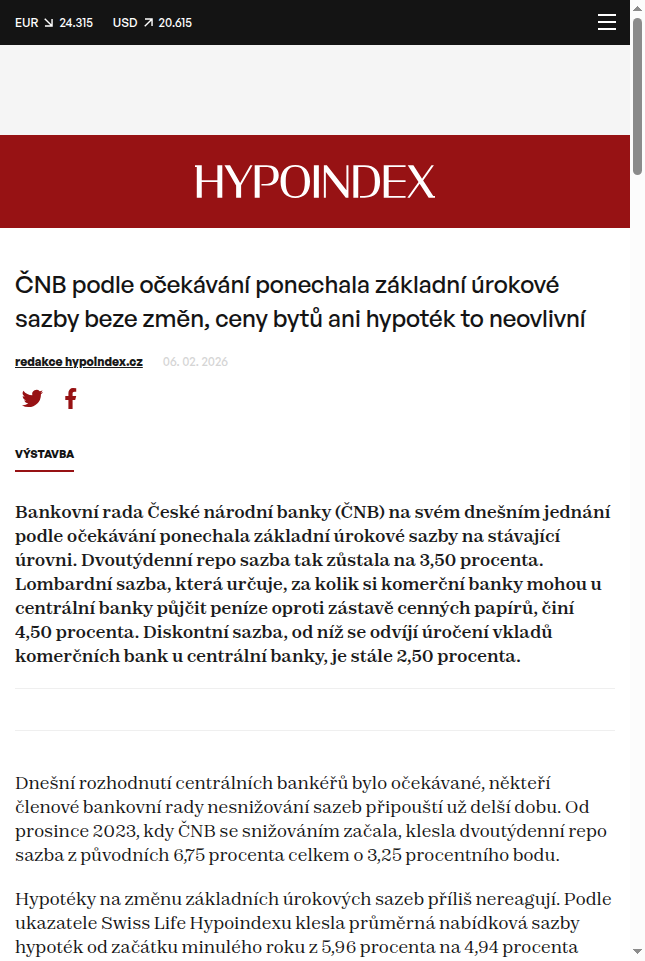 cnb-podle-ocekavani-ponechala-zakladni-urokove-sazby-beze-zmen-ceny-bytu-ani-hypotek-to-neovlivni