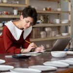 Young,Woman,Talented,Master,Potter,Run,Pottery,Business,,Focused,Busty