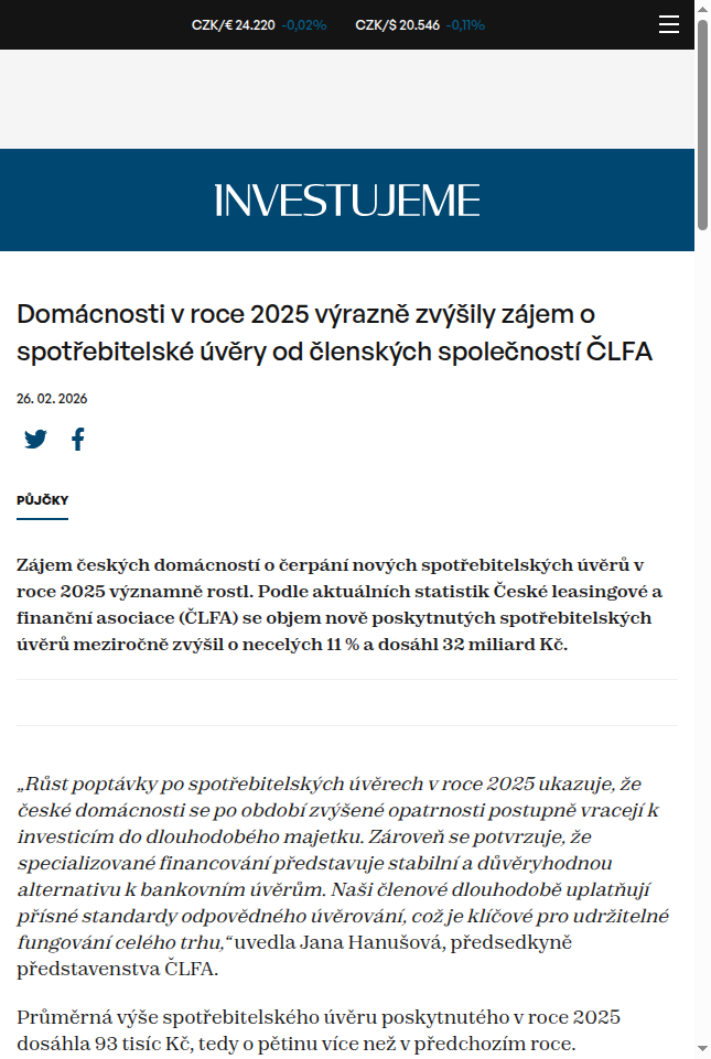 domacnosti-v-roce-2025-vyrazne-zvysily-zajem-o-spotrebitelske-uvery-od-clenskych-spolecnosti-clfa