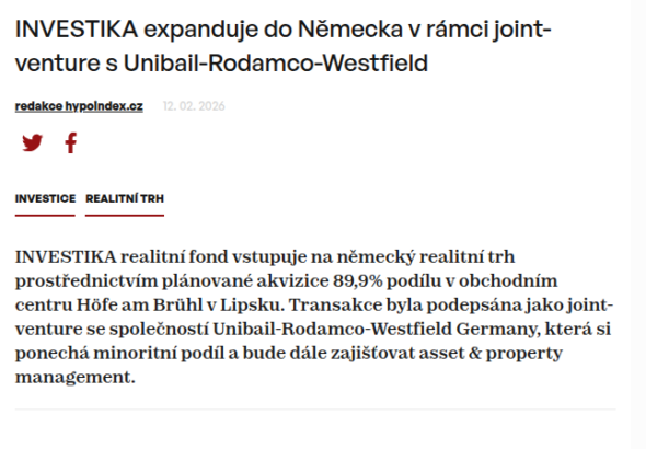 investika-expanduje-do-nemecka-v-ramci-joint-venture-s-unibail-rodamco-westfield