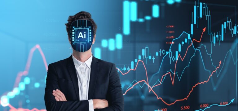 Man,In,Suit,With,Digital,Ai,Interface,On,Face,,Standing