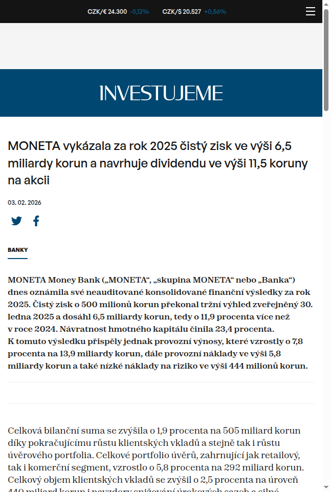 moneta-vykazala-za-rok-2025-cisty-zisk-ve-vysi-6-5-miliardy-korun-a-navrhuje-dividendu-ve-vysi-11-5-koruny-na-akcii