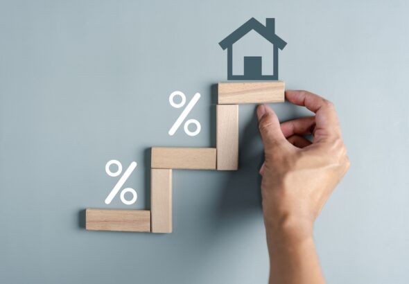 Increased,Ladder,Staircase,Of,Real,Estate,Or,Property,House.,Businessman