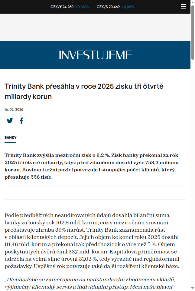 trinity-bank-presahla-v-roce-2025-zisku-tri-ctvrte-miliardy-korun