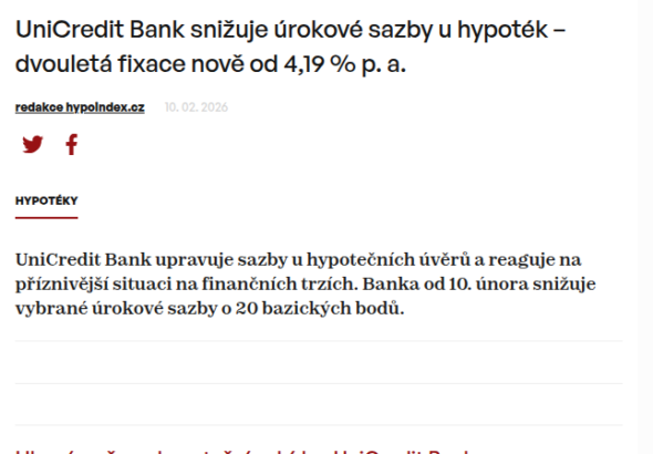 unicredit-bank-snizuje-urokove-sazby-u-hypotek-dvouleta-fixace-nove-od-4-19-p-a