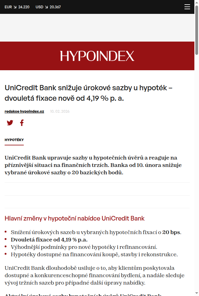 unicredit-bank-snizuje-urokove-sazby-u-hypotek-dvouleta-fixace-nove-od-4-19-p-a