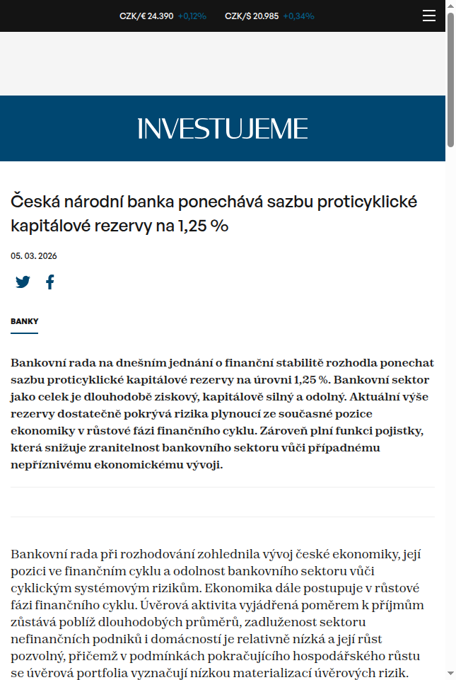 ceska-narodni-banka-ponechava-sazbu-proticyklicke-kapitalove-rezervy-na-1-25
