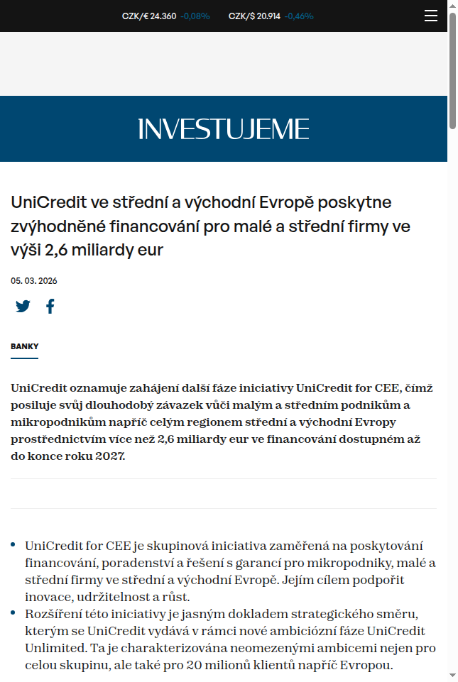 unicredit-ve-stredni-a-vychodni-evrope-poskytne-zvyhodnene-financovani-pro-male-a-stredni-firmy-ve-vysi-2-6-miliardy-eur