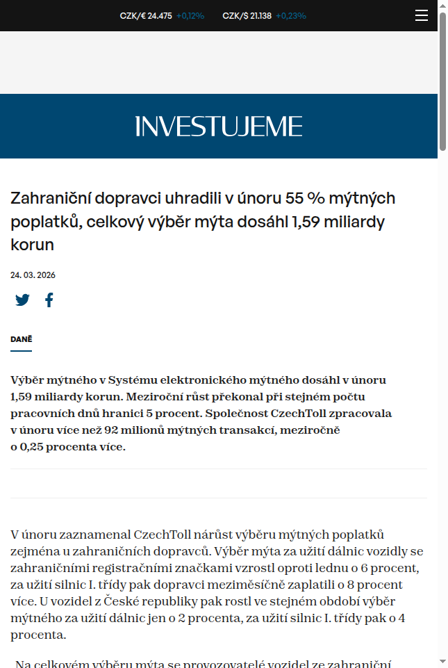 zahranicni-dopravci-uhradili-v-unoru-55-mytnych-poplatku-celkovy-vyber-myta-dosahl-1-59-miliardy-korun