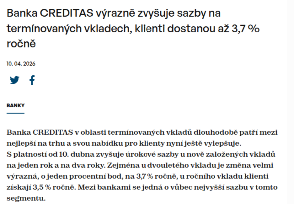 banka-creditas-vyrazne-zvysuje-sazby-na-terminovanych-vkladech-klienti-dostanou-az-3-7-rocne