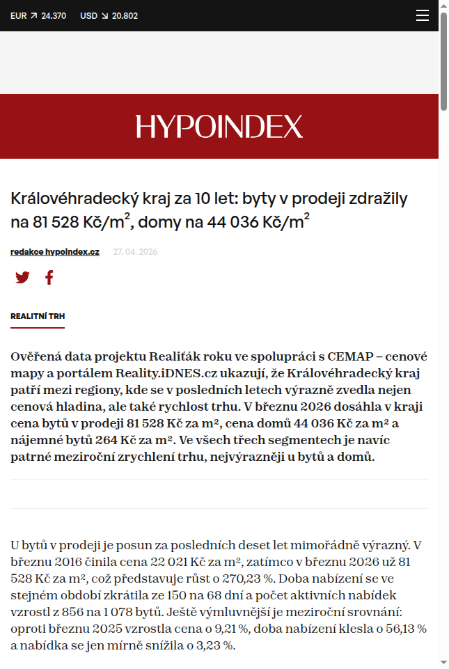 kralovehradecky-kraj-za-10-let-byty-v-prodeji-zdrazily-na-81-528-kc-m2-domy-na-44-036-kc-m2