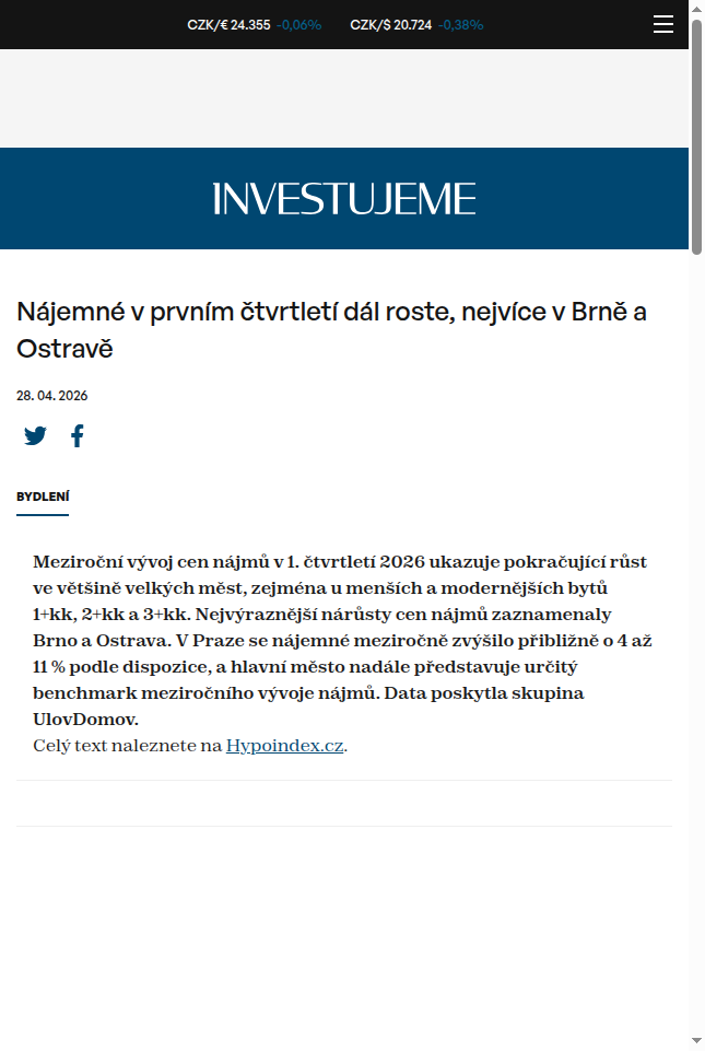 najemne-v-prvnim-ctvrtleti-dal-roste-nejvice-v-brne-a-ostrave