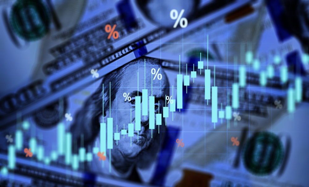 Us,Tarifs,,Dollar,And,Candlestick,Chart,Overlay,On,Banknotes,,Rising