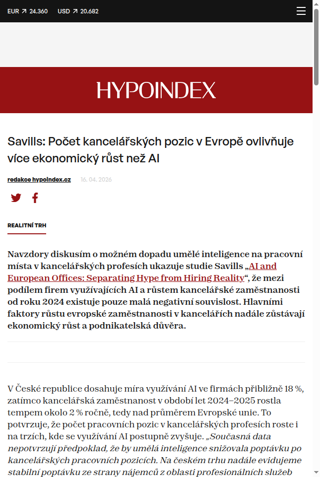 savills-pocet-kancelarskych-pozic-v-evrope-ovlivnuje-vice-ekonomicky-rust-nez-ai
