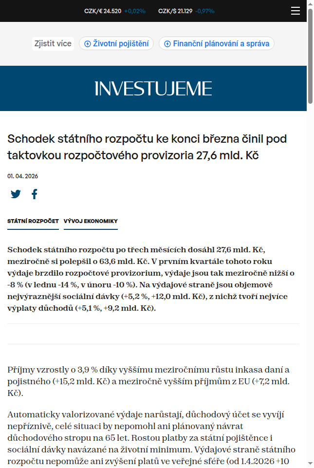 schodek-statniho-rozpoctu-ke-konci-brezna-cinil-pod-taktovkou-rozpoctoveho-provizoria-27-6-mld-kc