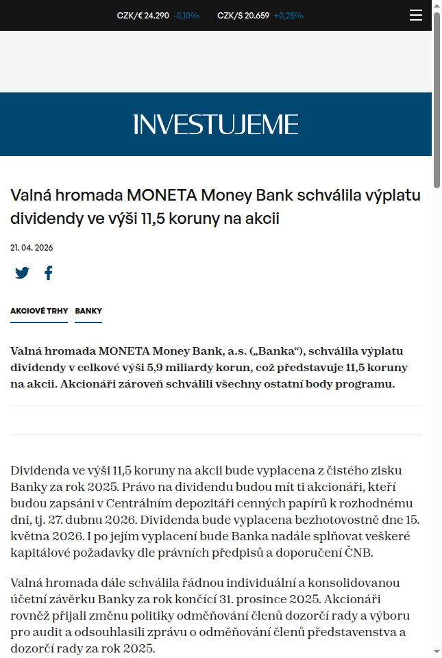 valna-hromada-moneta-money-bank-schvalila-vyplatu-dividendy-ve-vysi-11-5-koruny-na-akcii