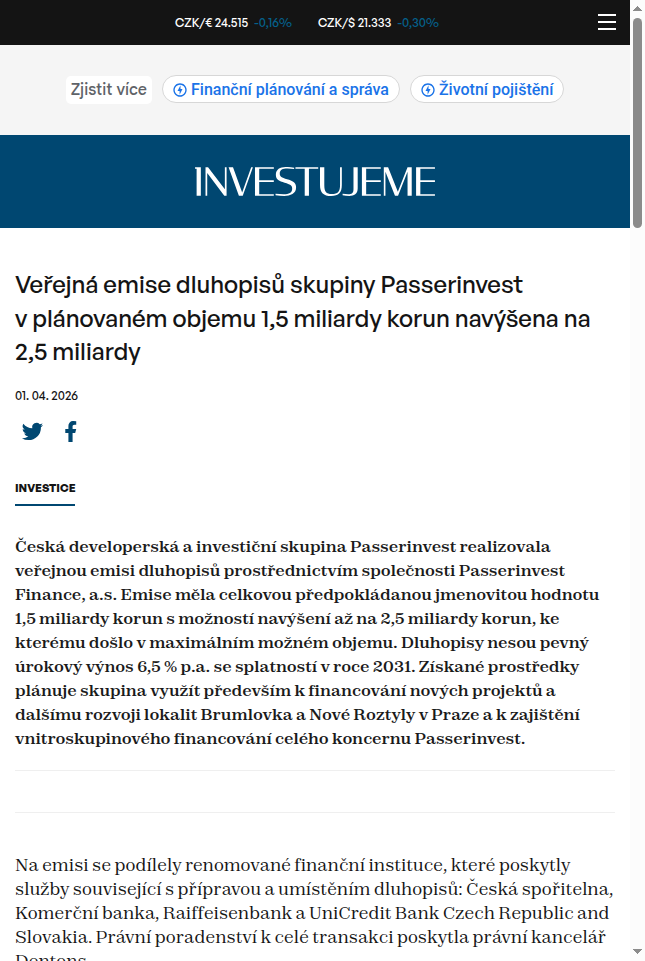 verejna-emise-dluhopisu-skupiny-passerinvest-v-planovanem-objemu-1-5-miliardy-korun-navysena-na-2-5-miliardy